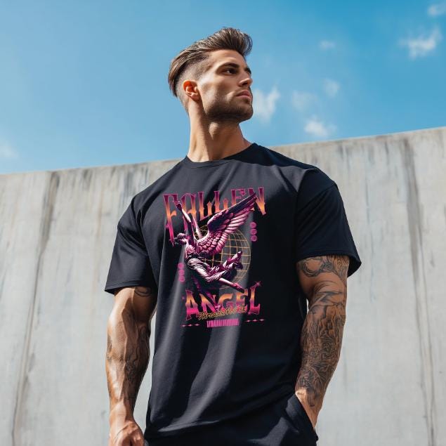 Fallen Angel T-Shirt for Men - Motivational Fitness Shirt, Bodybuilding & Weightlifting Gym Tee, Exercise Gift